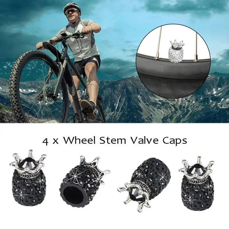 

women Crown Bling Diamond Crystal Wheel Caps RhinestoneTires Valves Tyre Stem Air Valve Caps Airtight Cover Bling 4Pcs