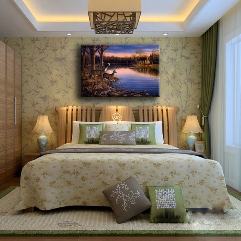 Картины на холсте домашний декор 1 шт. олень Озеро Закат природа пейзаж Живопись