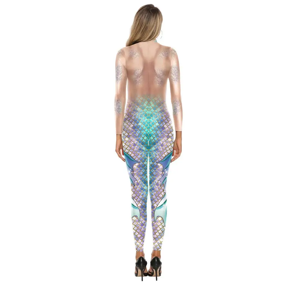 Женский костюм русалки на Хэллоуин вечерние комбинезоны с принтом для