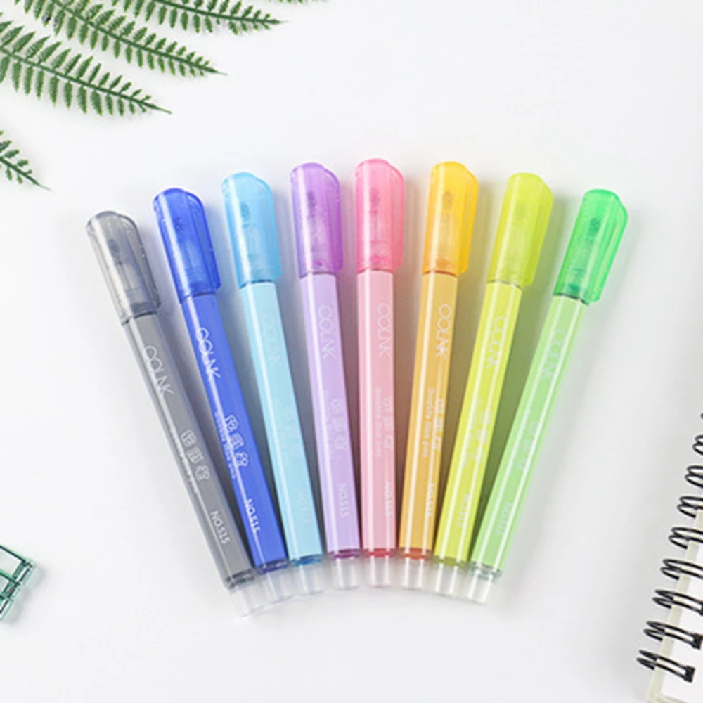 

8 Pc Cute Marker Pen Shiny 8 Colors Outline Pen Double Lines Highlighter Diy Bullet Journal Planner Stationery Gifts For Kids