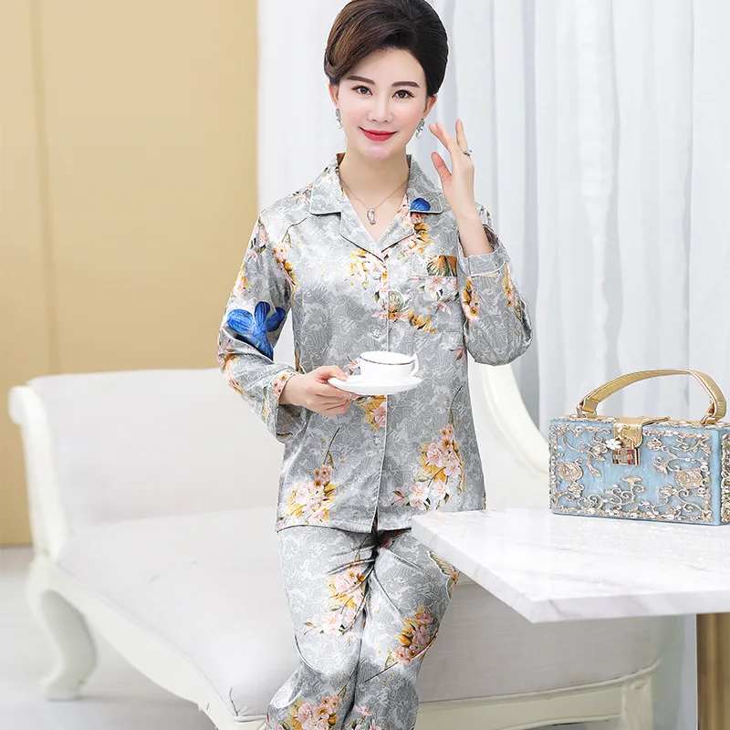 

2 Piece Set Pijamas Satin Silk Sexy Pajamas Women's Pyjamas Button Winter Sleepwear Long Sleeve Trousers Nightwear Set