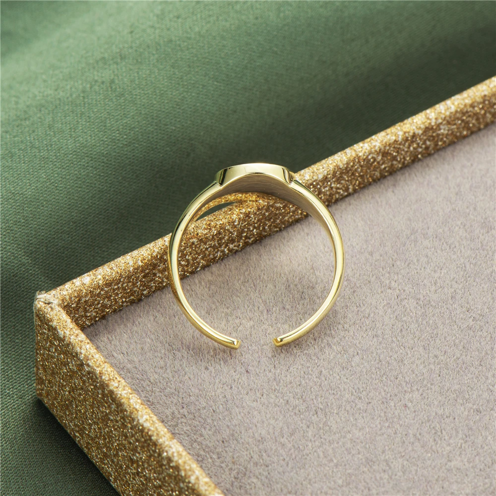 

Hot Sale New Design Simple Golden Smile Face Happy Rings For Women Female 925 Sterling Silver Adjustable Open Ring Punk Jewelry