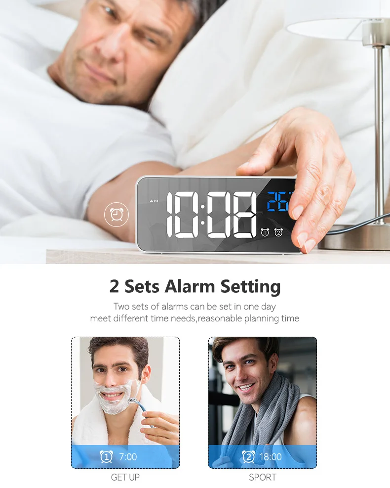 

1PC Multifunctional LED Digital Alarm Clock with USB Charger Digital Thermometer Display Desk Clock