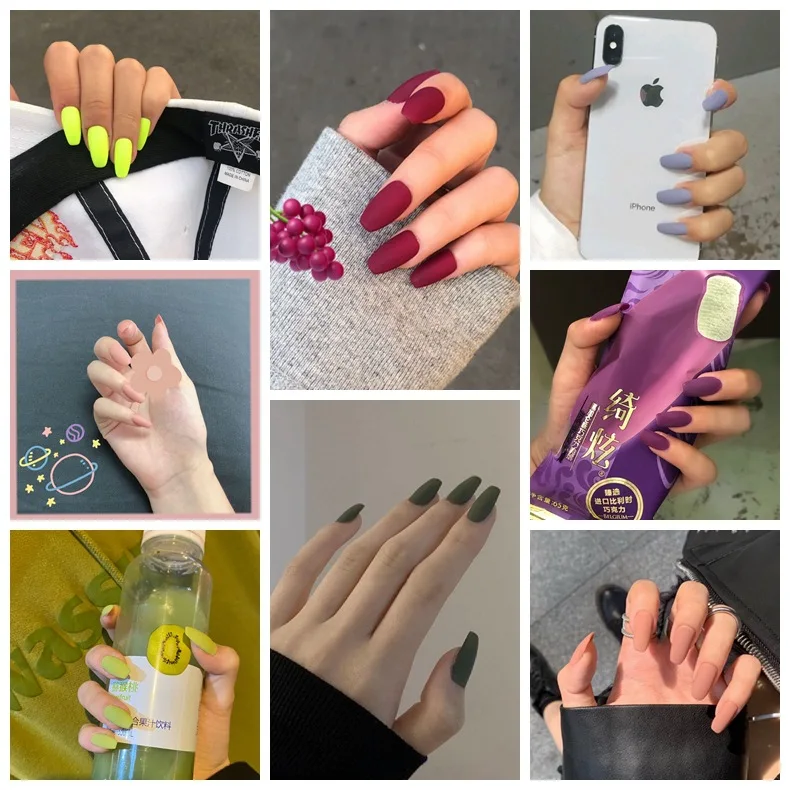 

24pcs Short Ballerina Fake Nails Full cover Fake Nails Glue DIY Manicure Nail Art Tools