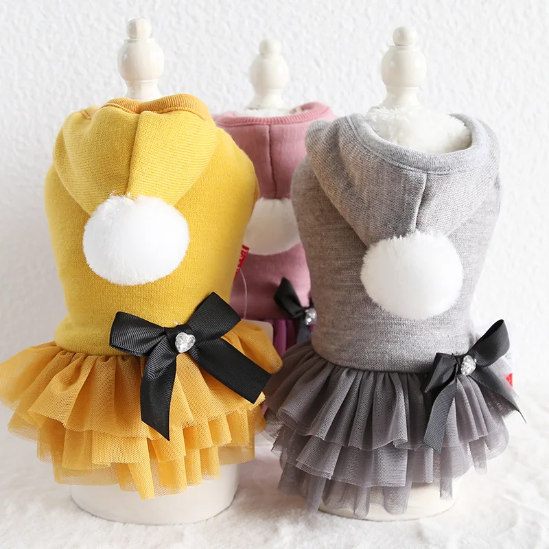 Кружевная Одежда для собак с шариками и бантом зимнее теплое платье собаки