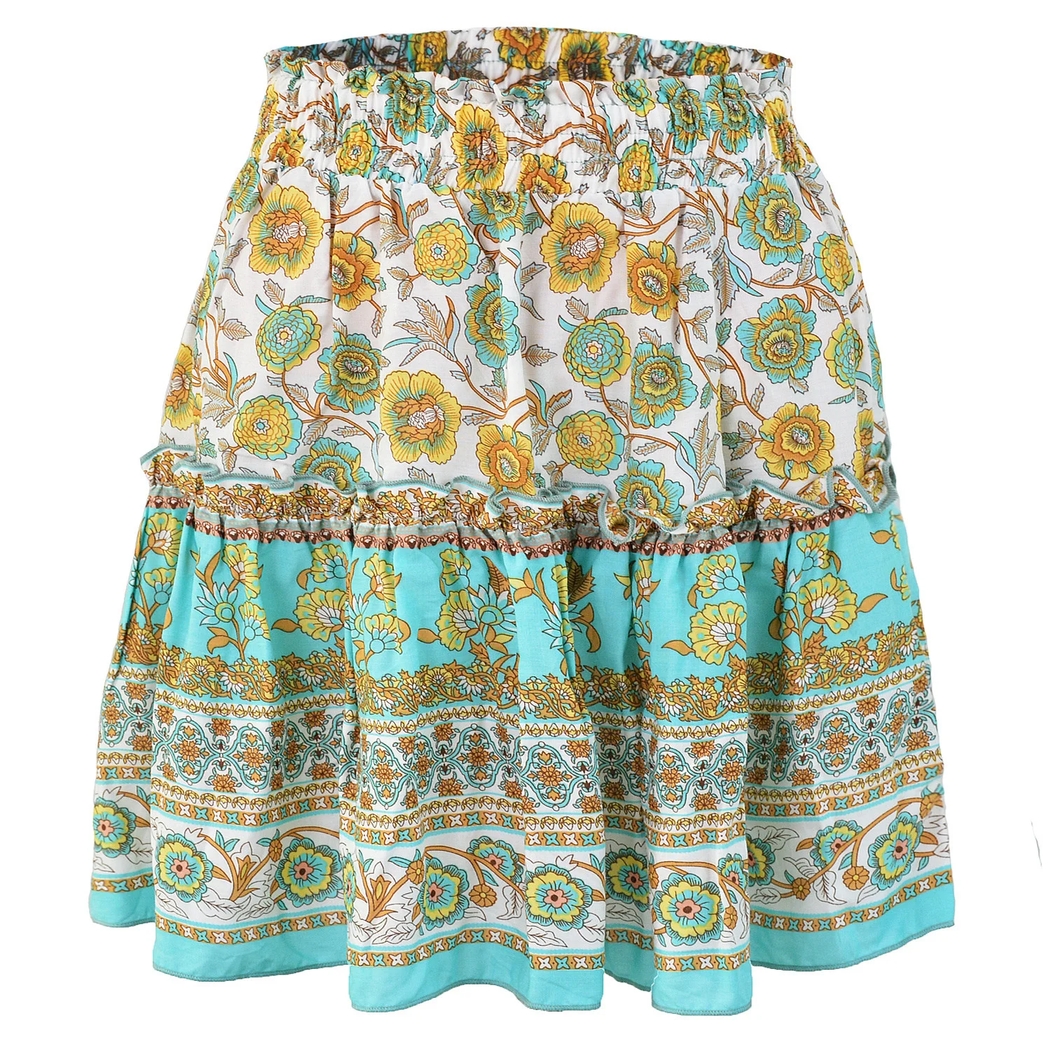 

Floral Print Skirt Women 2021 Summer Beach Ruffles Boho Casual High Waist Loose Mini Skirts Woman Jupe Short Dropshipping
