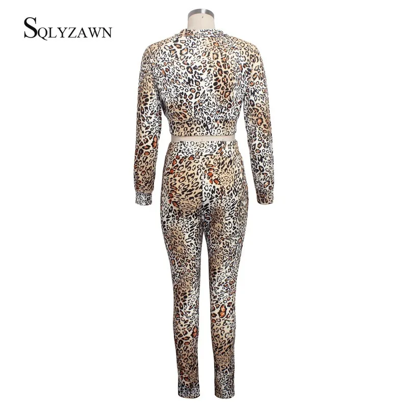 

Leopard Print 2 Piece Tracksuit Sexy Women Joggers Suit Sets Fall Winter Casual Long Sleeve Crop Top and Pants Sweat Outfits