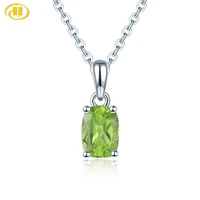 hutang 925 silver pendant genuine cushion shape gemstone peridot solid 925 sterling silver chain fine simple jewelry for women