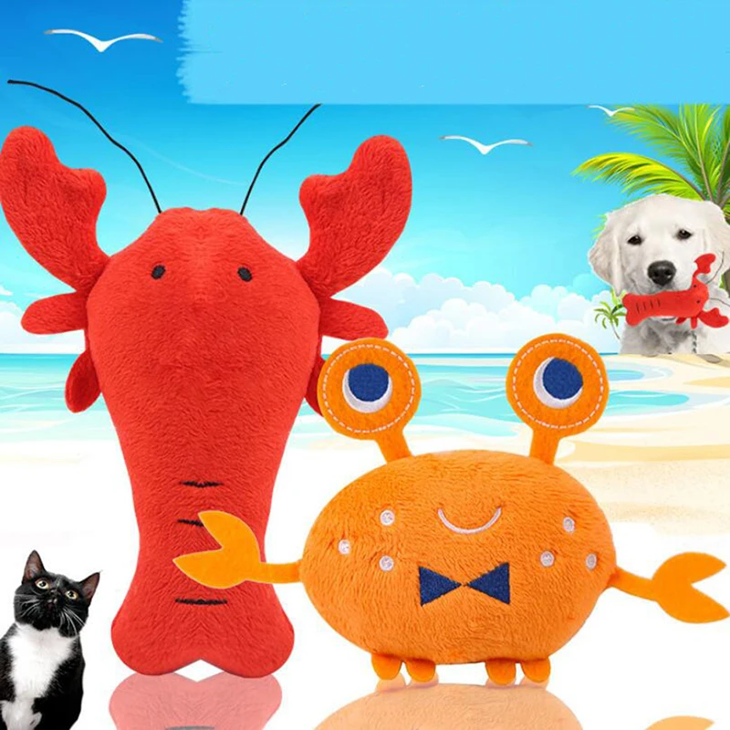 

1pc Soft Plush Dog Toys Cartoon Lobster Crab Dog Squeaky Toys Interactive Pet Puppy Toys For Small Dogs Indoor Playing Toys