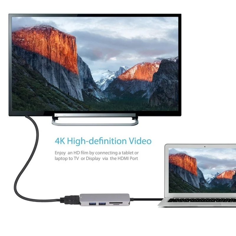 Thunderbolt 3 Hub Usbc Dock USB Type C To HDMI USB3.0 Cable TF SD Card 5IN1 Adapter Splitter for Macbook Pro 2017 Dell XPS 13 | Компьютеры
