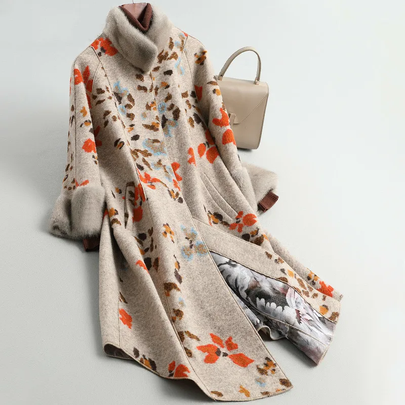 Натуральная Овечья стрижка зимнее пальто норковый меховой воротник куртка