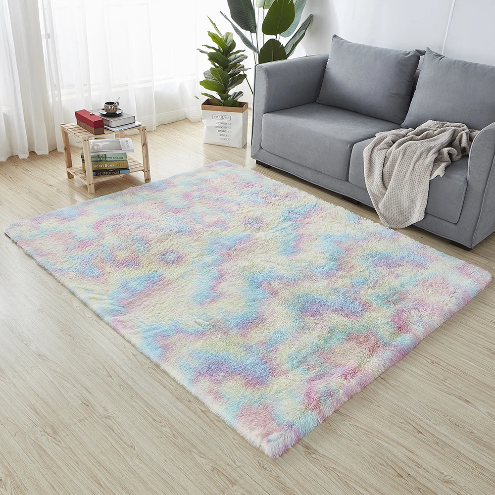 

Rainbow Colors Carpets Dyeing Plush Soft Carpet for Bedroom Living Room Decoration Anti-slip Floor Window Bedside Blanket Rugs