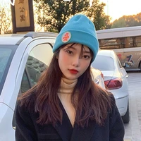 academic style monogram knitting wool cap female autumn and winter korean version of lovers warm melon skin cold cap