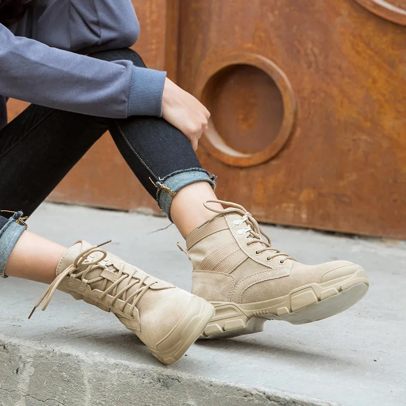 Ботильоны BeauToday женские из коровьей замши кожаные парусиновые боевые ботинки с