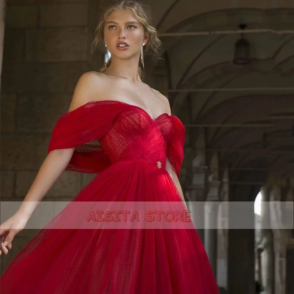 

Red Short Prom Dresses 2021 Sexy Sweetheart SOff the Shoulder Backless Tea-Length Tulle A-Line Party Dresses Tiered Skirt