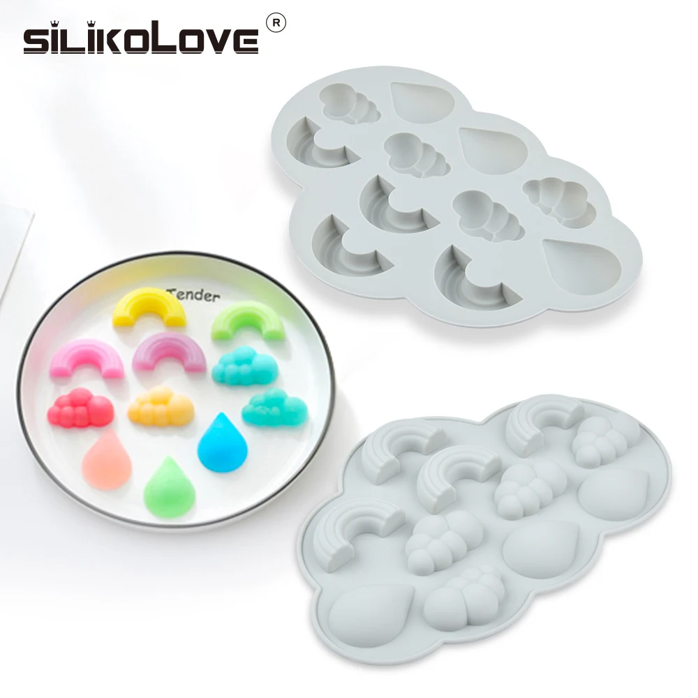 Силиконовая форма SILIKOLOVE для украшения торта 3D облако радуга капли дождя помадки