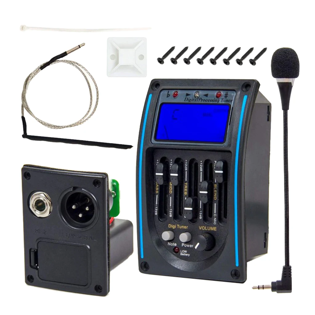 

EQ 5-band Acoustic Guitar Pickup Preamp Tuner w/ LCD Screen & Microphone Guitar Accessories