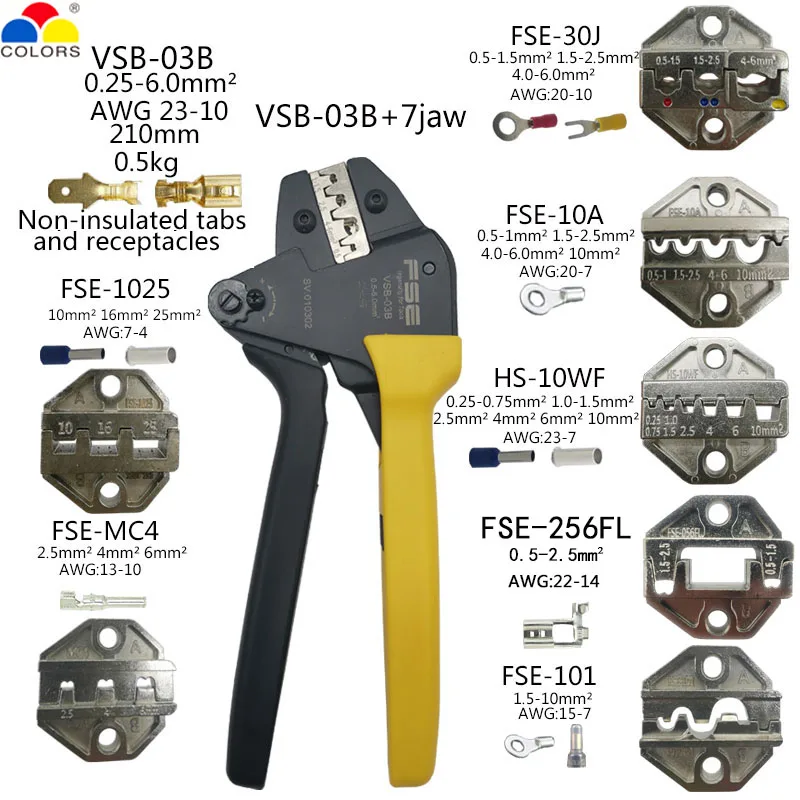 

VSB-03B High-Quality Crimping Pliers 7 Jaws Kit High Precision Terminal Crimp Self-Adjusting Tools Terminal Crimping