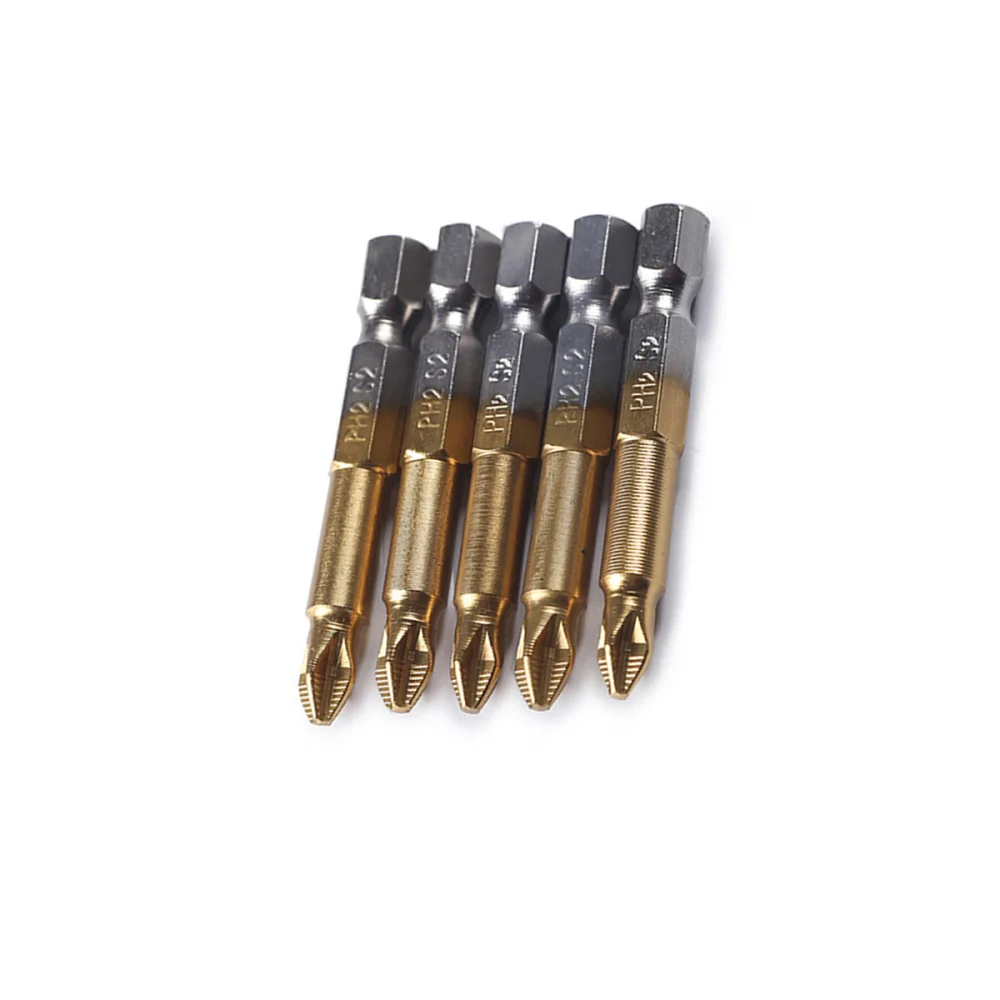 

5pcs 50mm Long Titanium Coated Hex PH2 Magnetic Screwdriver Bit Set