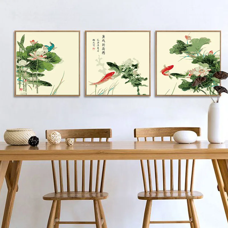 DIY Рисование по номерам изображение с комплекты карп Лотус декоративные вешается