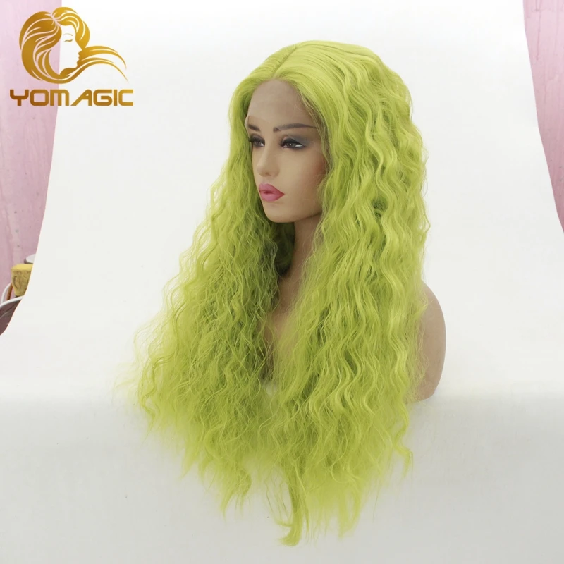 Yomic трава зеленые синтетические волосы кружевные передние парики для женщин