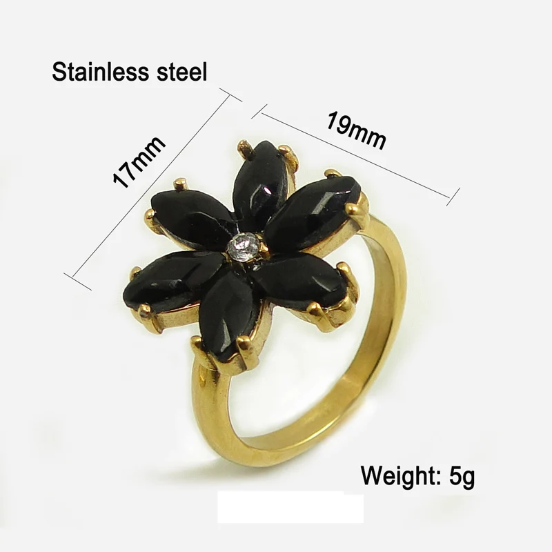DICARLUN stainless steel flower rings for women black red crystal ring gold jewelry brown zircon rhinestone female girl gifts | Украшения и