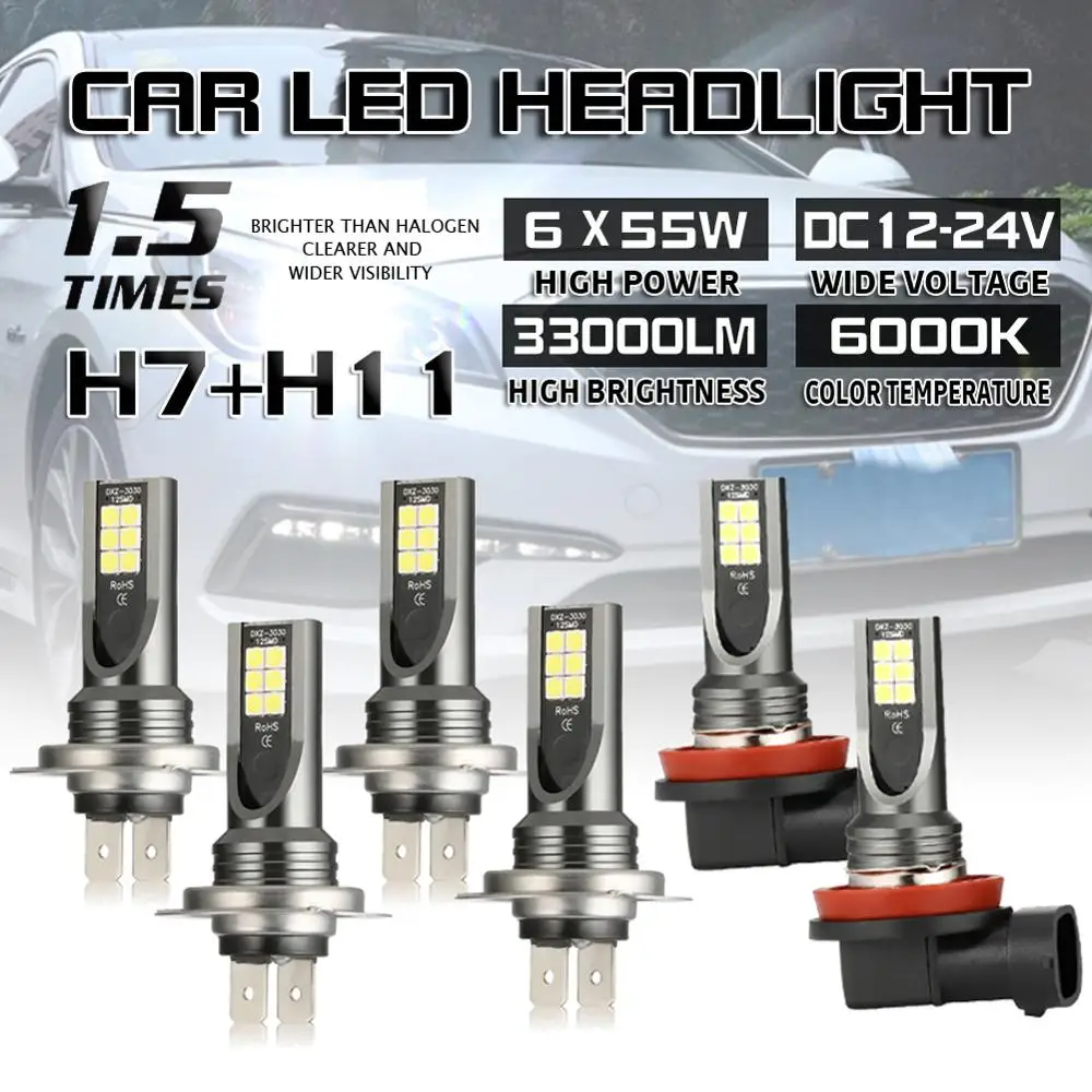 

Fit for Hyundai Sonata 2011-2014 LED 6X Bulbs H7 Headlight Hi-Lo+ H11 Fog Lamp 6000K Drop Shipping