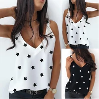 2022 summer new suspender tops hot style suspenders sexy t shirt printed stars casual sling ladies v neck breathable t shirt