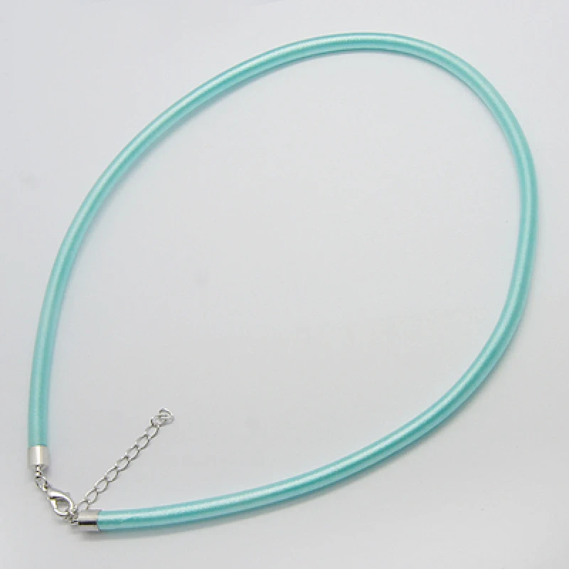 Cyan 50 нитей 1"(46 см) Длина 5 мм Ширина черные шелковые шнуры для колье с латунной застежкой" Лобстер "и расширенной цепью - Цвет: Cyan