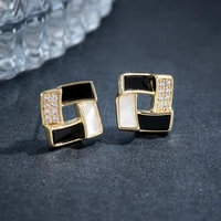 geometric earrings black and white color 925 silver golden inlay cubic zirconia simple fashion design gifts wholesale dating