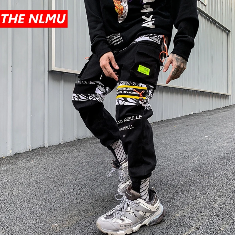 Черные лоскутные брюки-шаровары мужские повседневные бегущие штаны в стиле