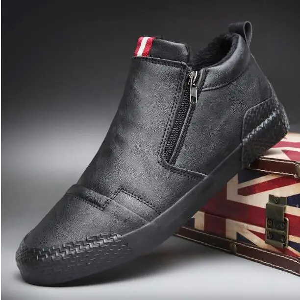

Spring Autumn New Fashion Cool Slip-on Zipper Leather Casual Shoes Men Trend