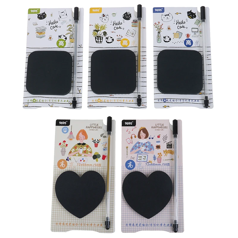 Black Color Sticky Notes With Fluorescent Pen Set 50 Sheets Creative Office Stationery Self-Adhesive Note Pads 2019 New |