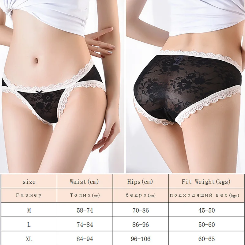 

Poblador Sexy Women's Lace Panties Underwear Transparent Bow Briefs Low Waist Hip Lift Breathable Hot Temptation Lady Lingerie