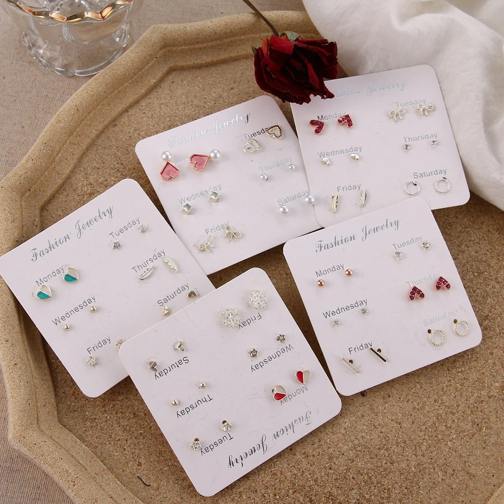 ALIUTOM 6 пар/компл. милые мини-серьги-гвоздики для женщин геометрические круглый