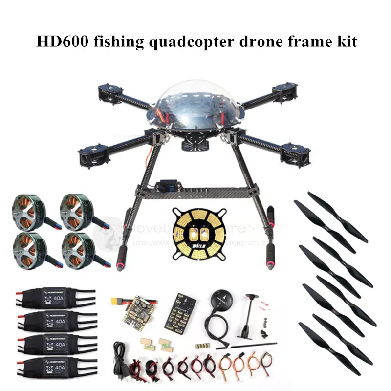 

DIY HD600 fishing drone quadcopter frame kit 3K pure carbon fiber PIXHAWK 4 flight control, U4110 waterproof motor 40A ESC