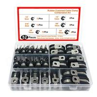 52pcs 304stainless steel wire pipe clamps clips insulated clamp cable clamp cable organizer rubber high quality kit clamp