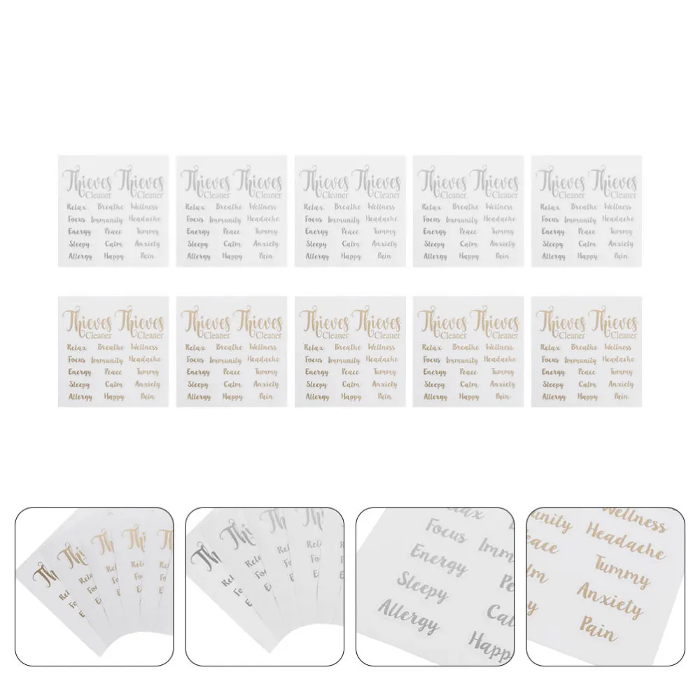 

10 Sheets Essential Oil Labels Adhesive Bottle Stickers Bottles Markers