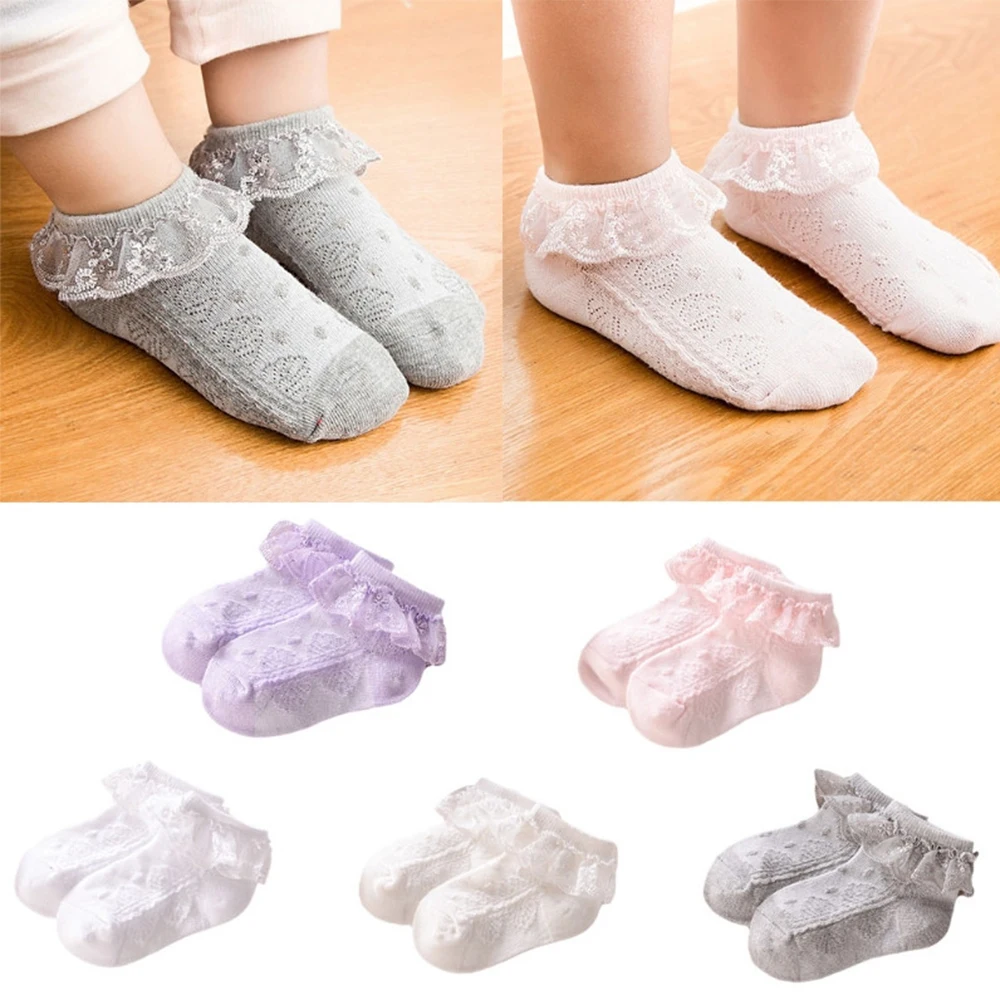 Короткие кружевные носки с цветочным узором для маленьких девочек хлопковые