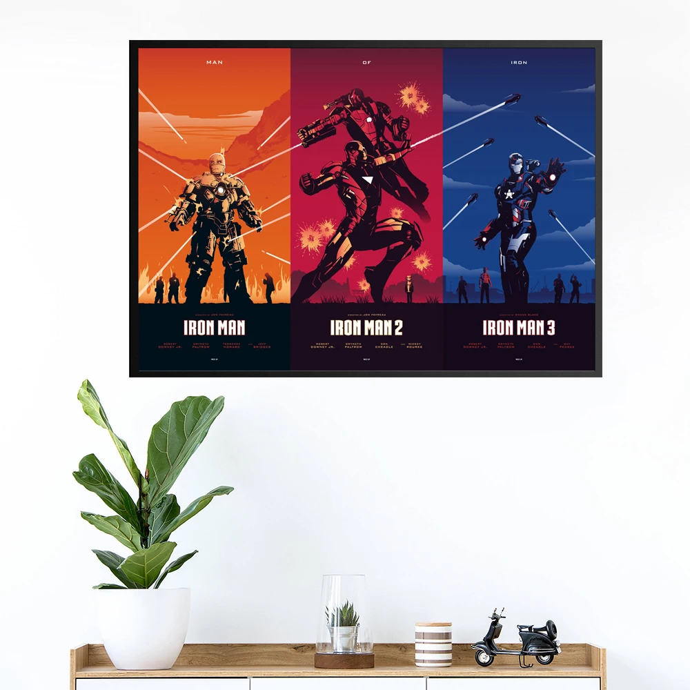 

Cartoon Captain America Trilogy Movie Poster Iron Man Canvas Painting Marvel Avengers Superhero Boy Room Home Decoration Picture