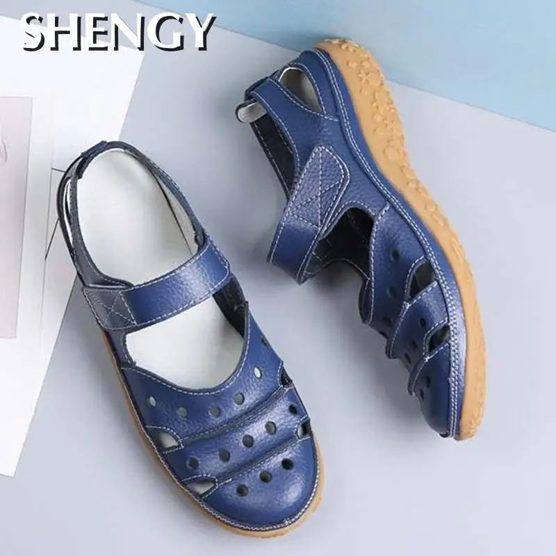 

Women Sandals 2020 New Spring Summer Flat Hollow Out female Shoes Buckle 5 Colors plus size Women's Sandals Beach Shoes