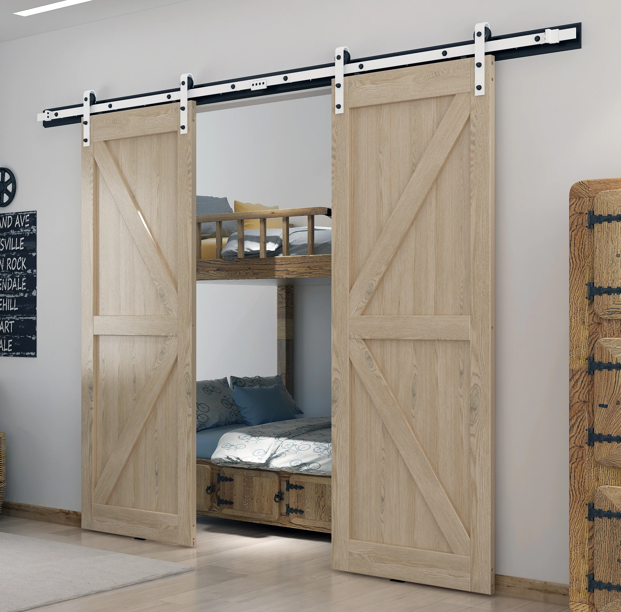 DIYHD Двухслойное оборудование для раздвижной двери сарая с белым покрытием