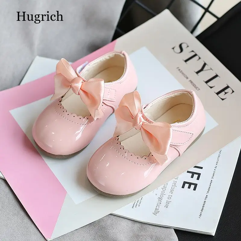 

Toddlers Girls Shoes Children's Flats Pu Patent Leather Kids Dress Shoes Soft Cute Princess Sweet with Butterfly-Knot Bowtie New
