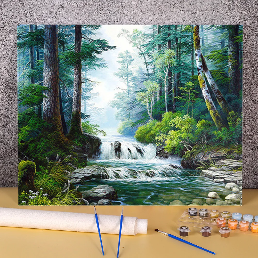 Waterfall Landscape DIY Paint By Numbers Kit Oil Paints 50*70 Canvas Painting Wall Paintings For Kids Wholesale For  Handicraft