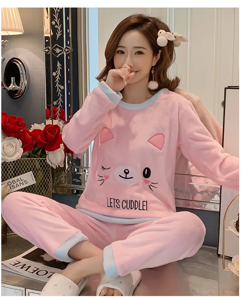 q8318 pink Зимняя женская теплая Повседневная Ночная рубашка, пижама Mujer, Фланелевая пижама с длинным рукавом, комплект, Женская домашняя одежда, пижамы, женская одежда - Цвет: q8318 pink