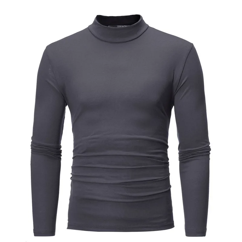 Winter Warm Half High Collar Fashion Thermal Underwear Men Mock Neck Basic Plain T-shirt Blouse Pullover Long Sleeve Top |