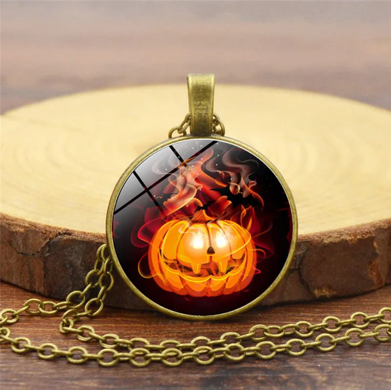 Ожерелье унисекс с круглой подвеской, 2019, Модный комбинезон с тыквой, узор, подарок на вечеринку в честь Хэллоуина, ювелирные изделия, Классический медный цвет, цепочка для свитера