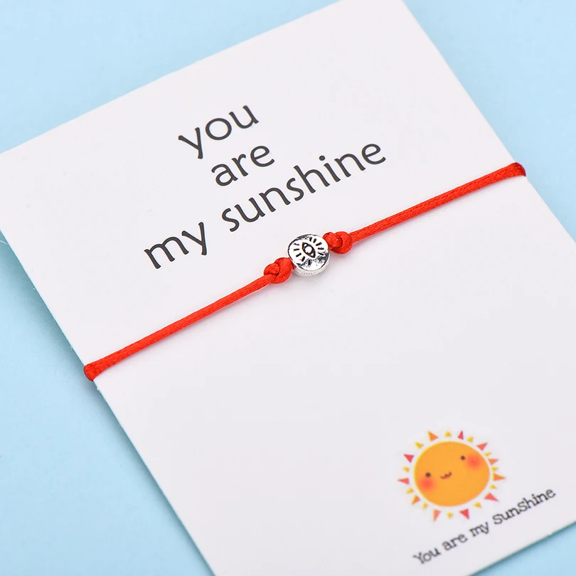 IYOE Wish Card You Are My Sunshine браслеты с глазами для женщин и мужчин, подарок на день рождения, винтажный браслет ручной работы с красной нитью