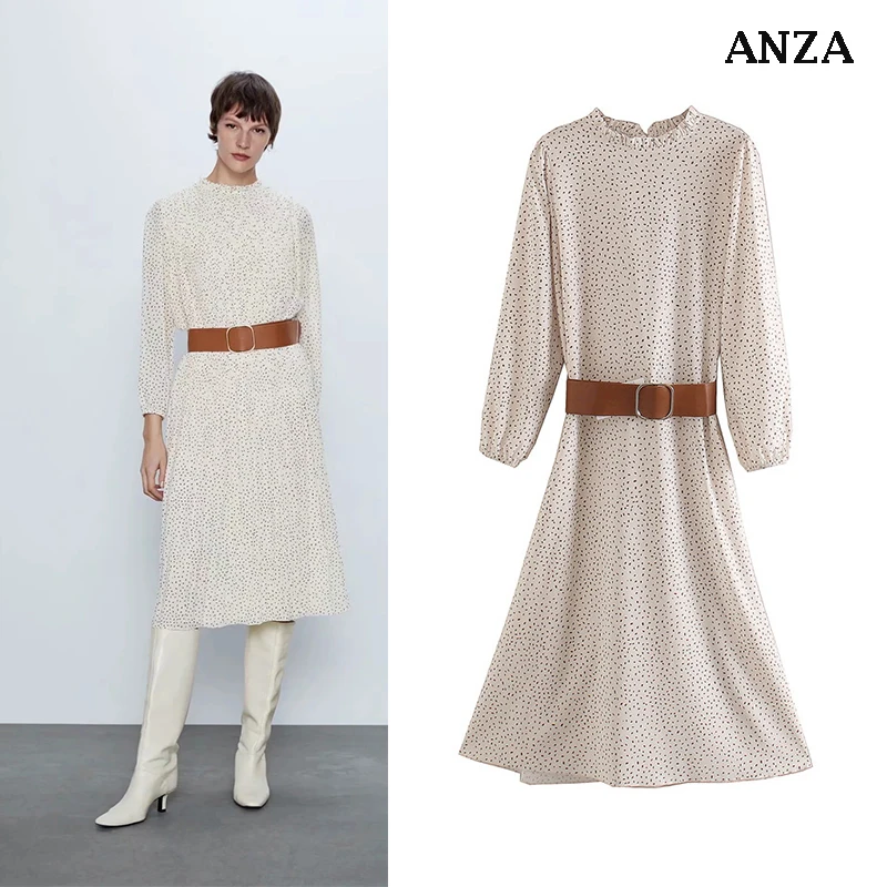 Женское шифоновое платье-миди ZA повседневное длинное платье кремового цвета в