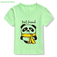 best friend panda graphic print tshirt girlsboys greenwhitepinkyellowblue t shirt kawaii kids clothes t shirt streetwear